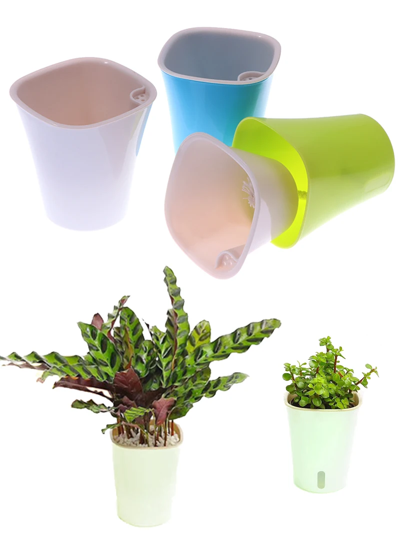 Small Self Watering Desk Planter Plastic Flower Pot For Home Indoor Office Table Herb Plant Aloe African Violet Nursery Seedling