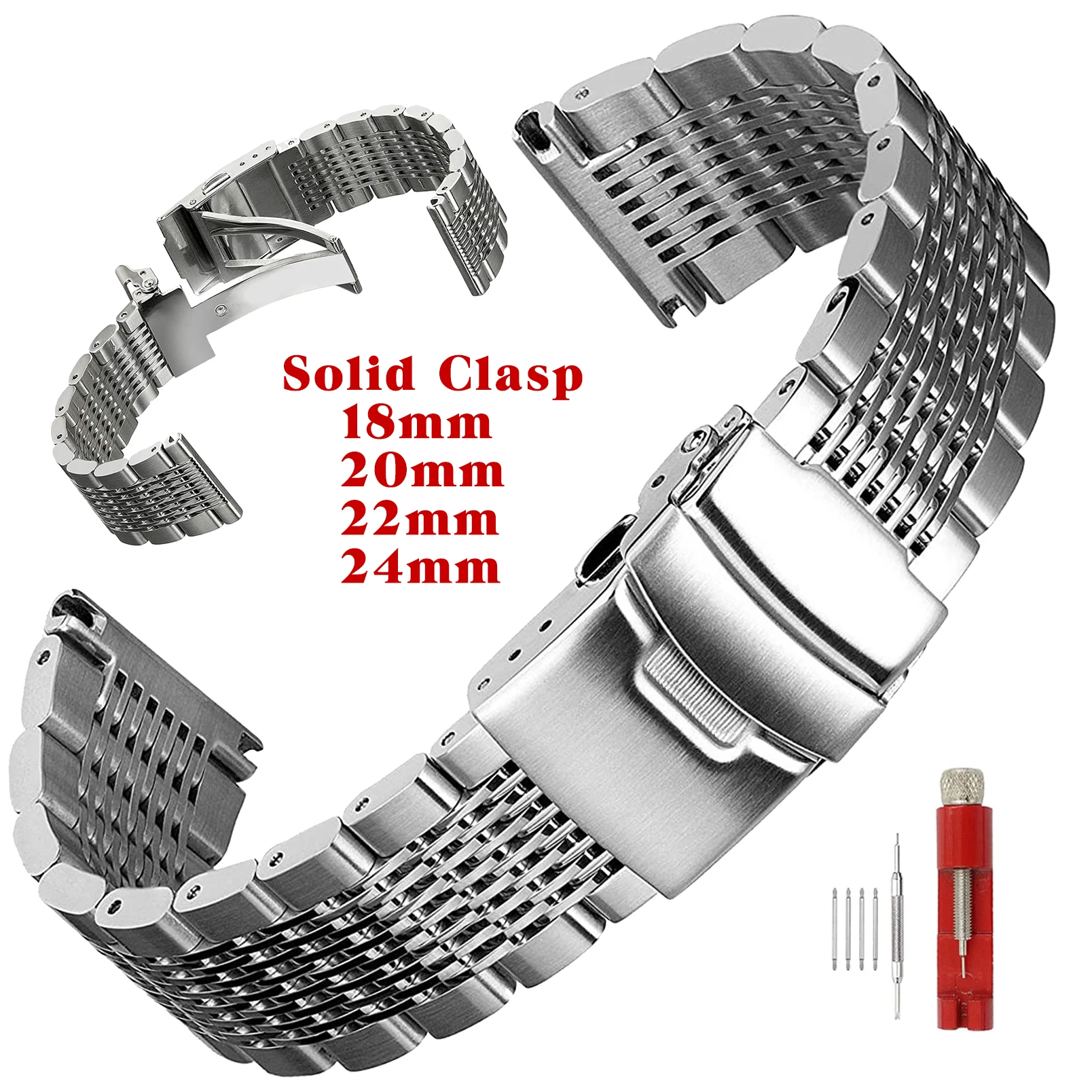 Stainless Steel Mesh Bracelet for Seiko Solid Deployment Buckle Diving Watch Band Brushed Polished Business Straps 18/20/22/24mm