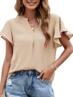 womens short sleeve solid chiffon blouse tops for summer