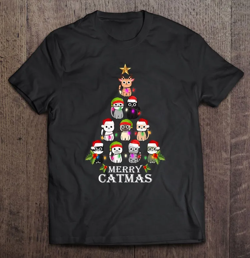 

Футболка с надписью "Merry Catmas", "Рождественская елка", "Кот", "любимый", Мужская одежда, мужская одежда, рубашка, одежда, футболки с короткими рука...
