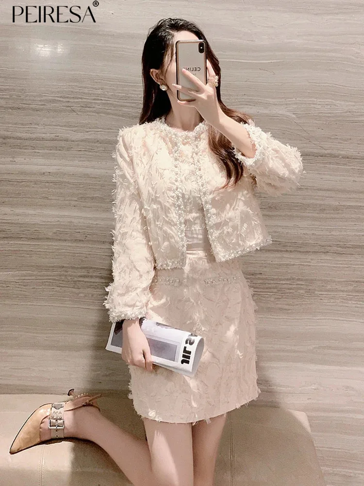 

Женский комплект из двух предметов PEIRESA, элегантное платье с бисером и круглым вырезом, облегающее мини-платье без рукавов с зауженной талией и пиджак в стиле знаменитостей