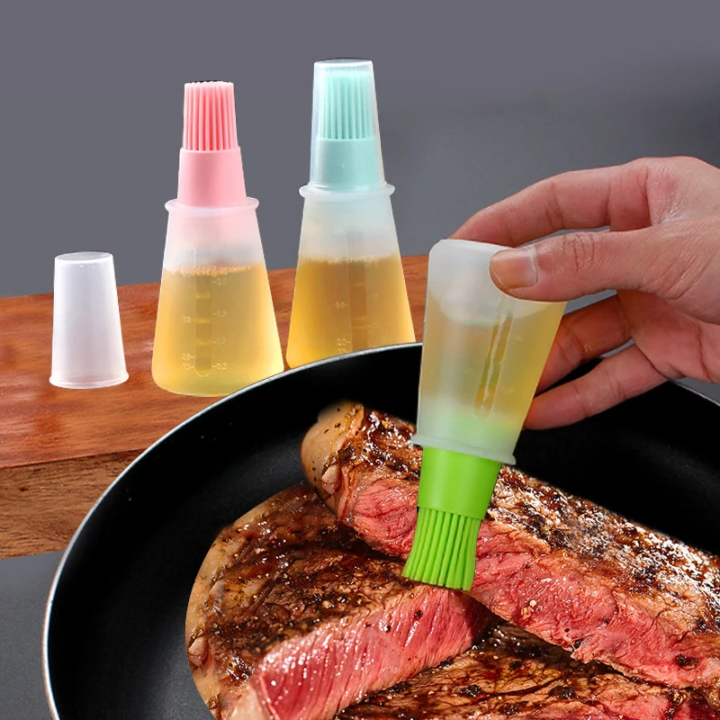 

Silicone Oiler with Brush Seasoning Sauce Salad Brush with Scale oil Bottle With Lid BBQ Kitchen Gadgets Grilling Frying Tools