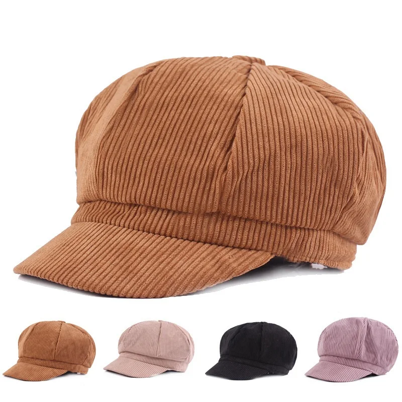 

Corduroy Solid Color Shade Elasticity Women Beret Painter Hat Sun Protection Spring Autumn Aldult Newsboy Cap Women'S Hat