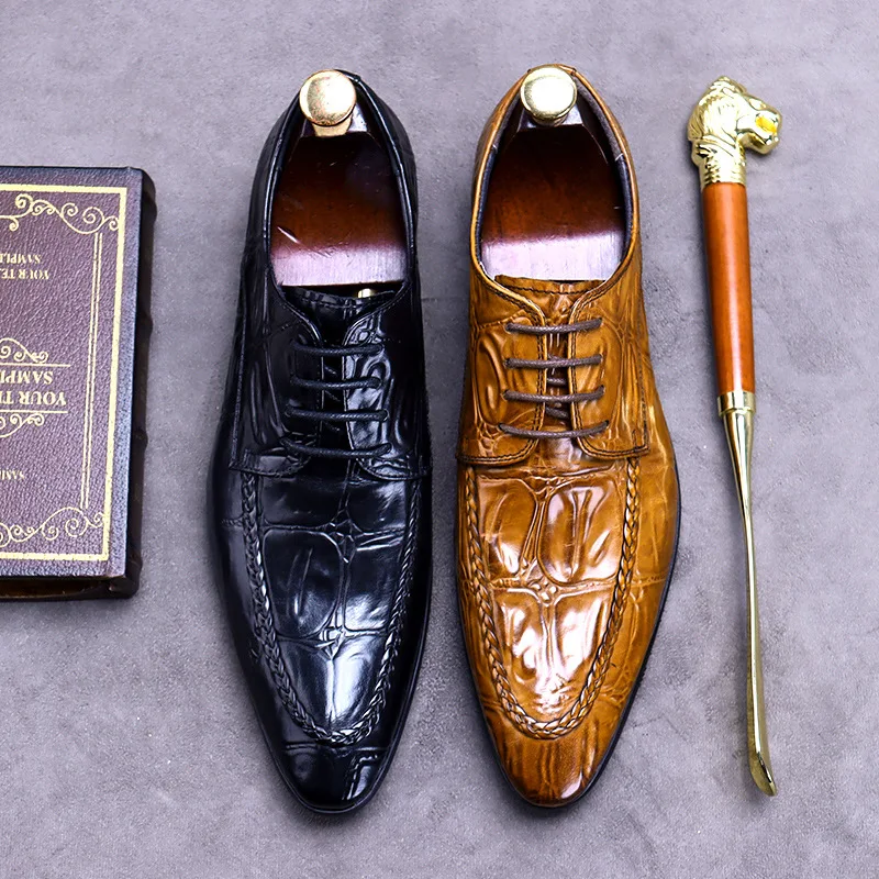 Stylish Dress Shoes Genuine Leather Oxfords For Men 2022 Luxury Designer Formal Shoe Wedding Driving Brogue Footwear