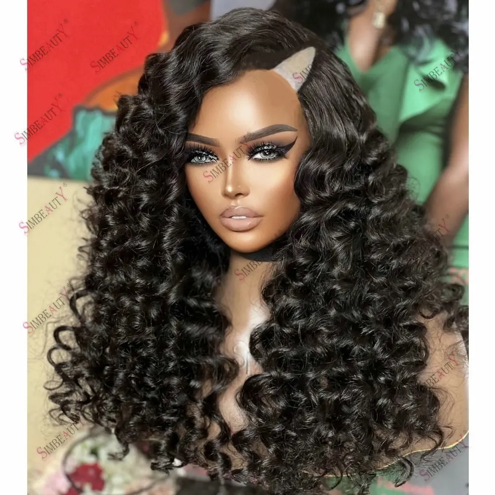 Фото 250 Density Indian Hair V Part Wig Human Hair for Black Women Easy Install Loose Deep Wave No Leave Out Glueless Adjustable Wig №1