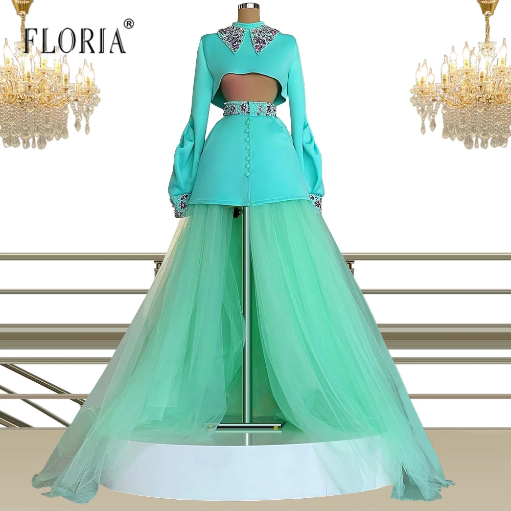

Haute Couture Green Tulle Prom Dress Fashion Two Piece Crystals Party Outfits Women Cocktail Dress Homecoming & Graduation Dress