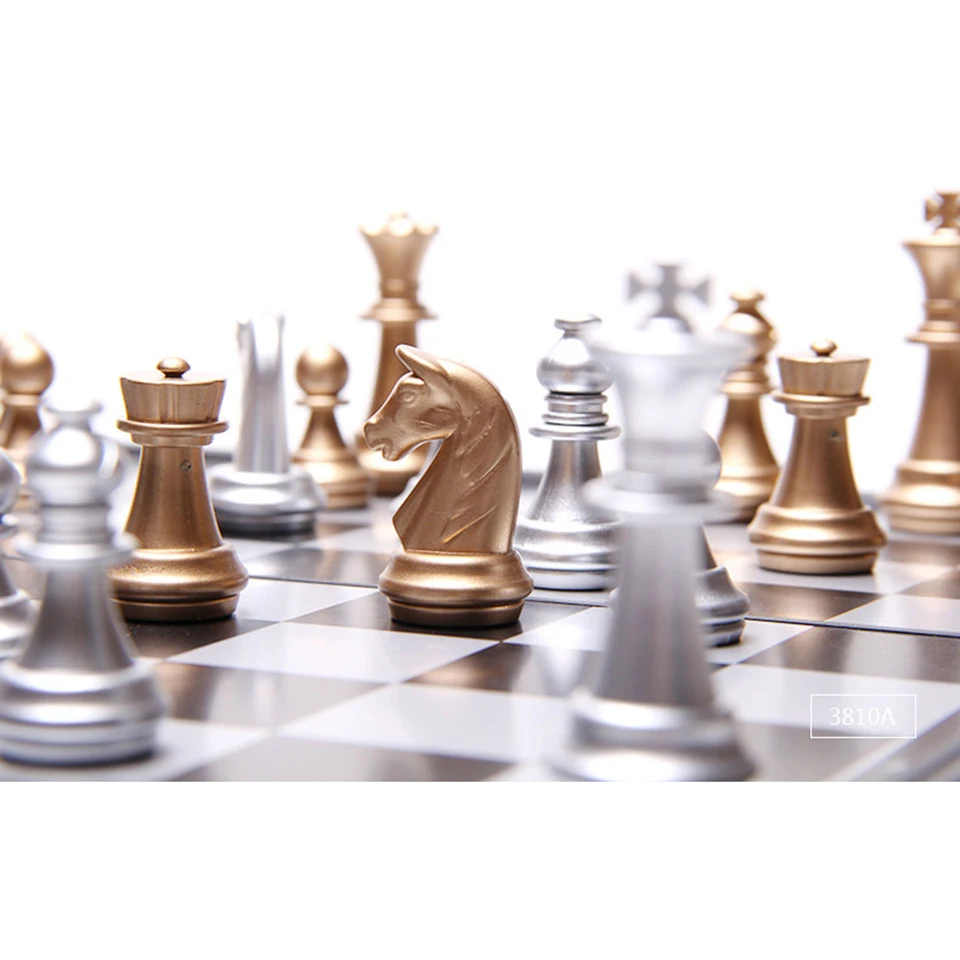

Пластиковые шахматы в средневековом стиле, магнитные шахматы, 32 дюйма, золотистые, серебристые шахматы, настольная игра, подарки I39