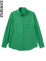xnwmnz 2022 new ladies fashion loose satin patch pocket blouse long sleeve lapel blouse casual chic top women