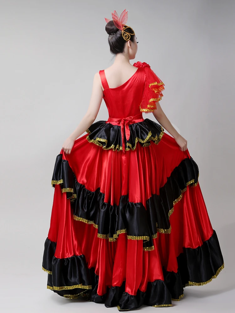 Женское длинное платье для танцев фламенко красное девушек и женщин 360 градусов |