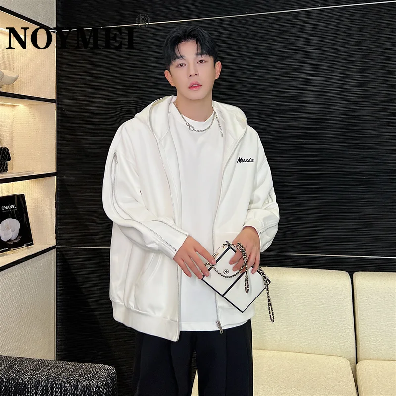 

NOYMEI hooded zipper design solid color men's sweatshirt fashionable 2023 autumn trendy korean style male coat chic WA2677