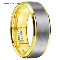 yellow gold wedding band men women tungsten carbide rings stepped beveled brushed finish 6mm 8mm comfort fit