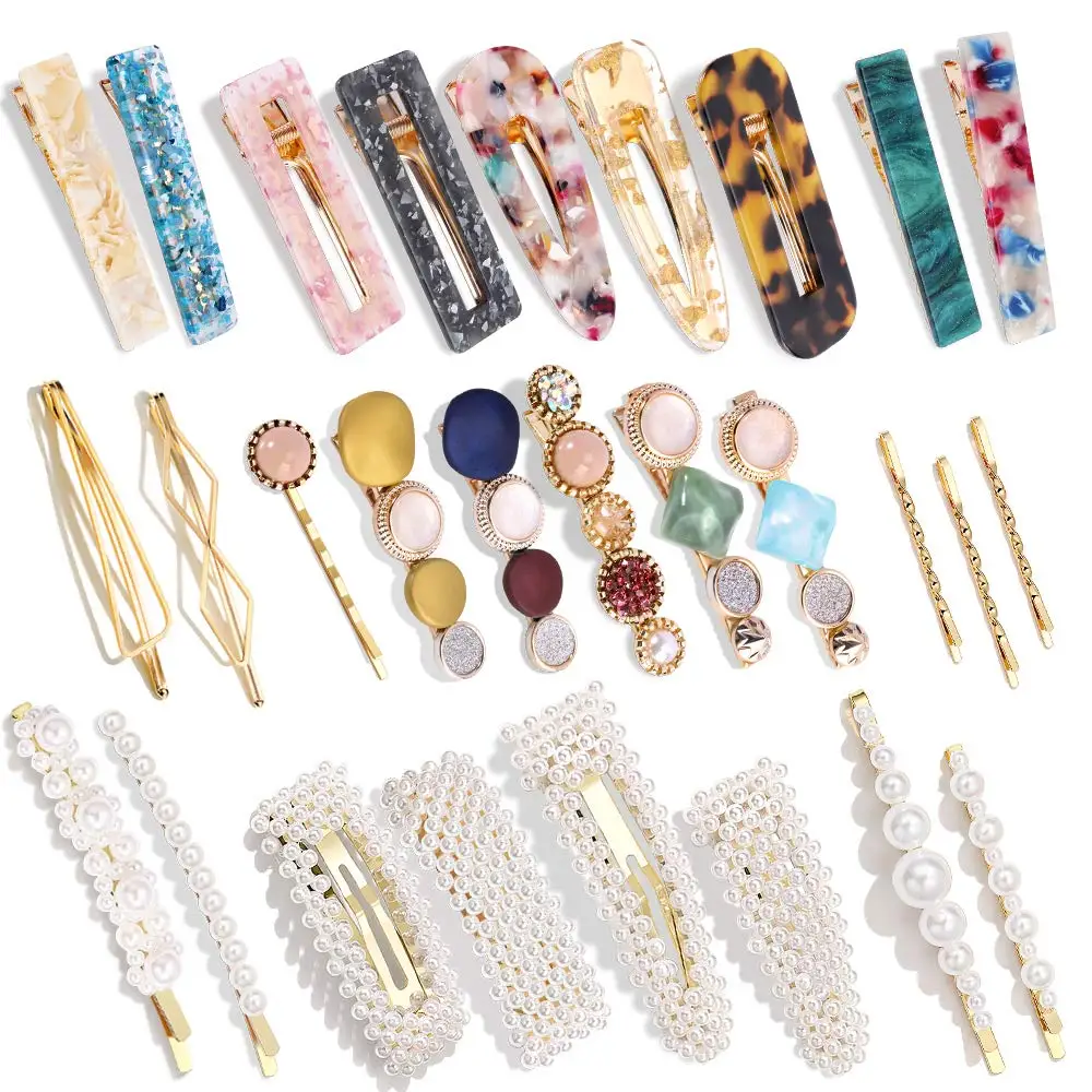 

Pearls and Acrylic Resin Hair Clips Handmade Hair Barrettes Marble Alligator bobby pin Glitter Crystal Geometric Elegant Hairpin