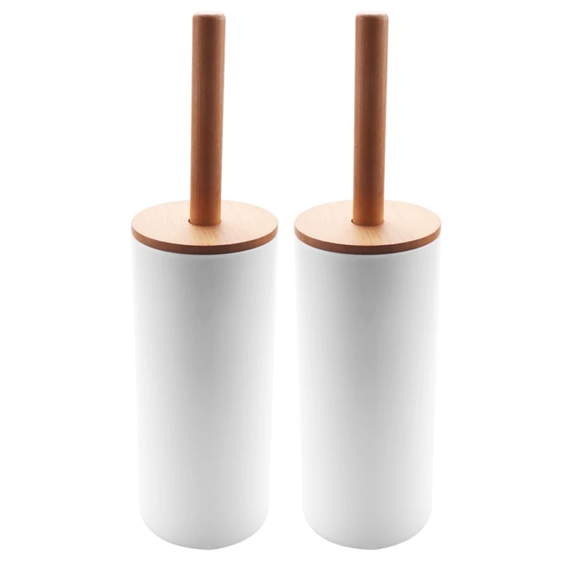 

2X Bamboo Floor-Standing Toilet Brush Set With Base Bathroom Toilet Brush Holder WC Accessories