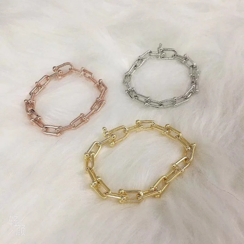 

High Quality Classic Large U Shape Thick Chain Bracelet 925 Silver Fashion Jewelry Valentine's Day Gifts For Men Women