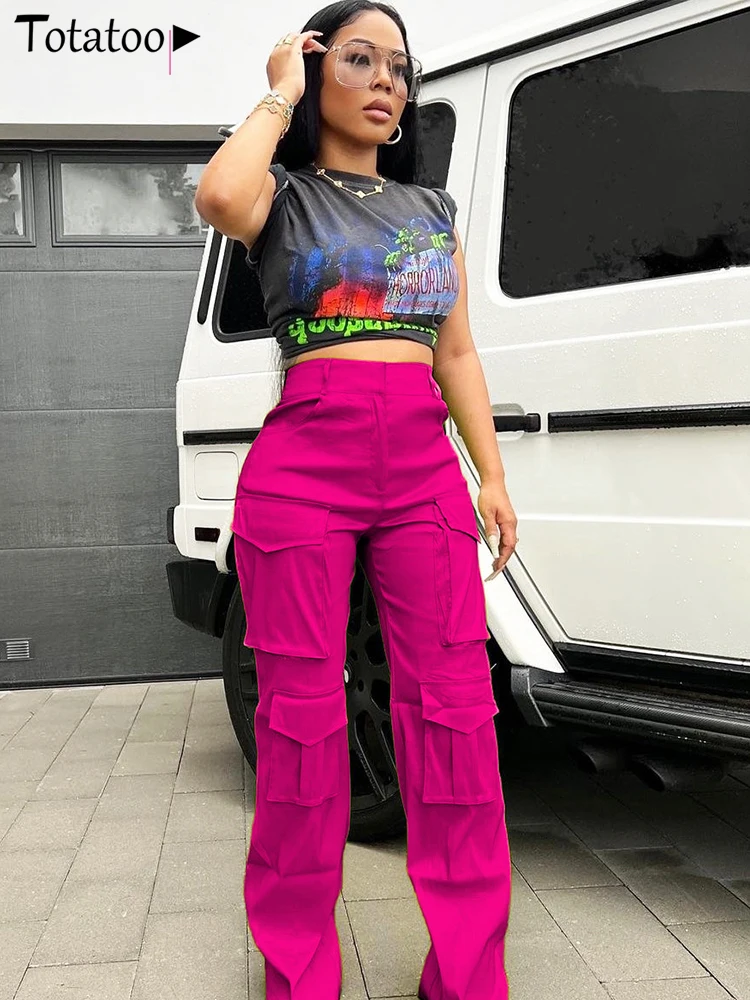 Totatop-женские винтажные брюки-карго прямые брюки с высокой талией и карманами