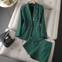 2022 autumn winter double breasted ladies plaid blazer women business suits with casual wear office uniform shorts jacket sets