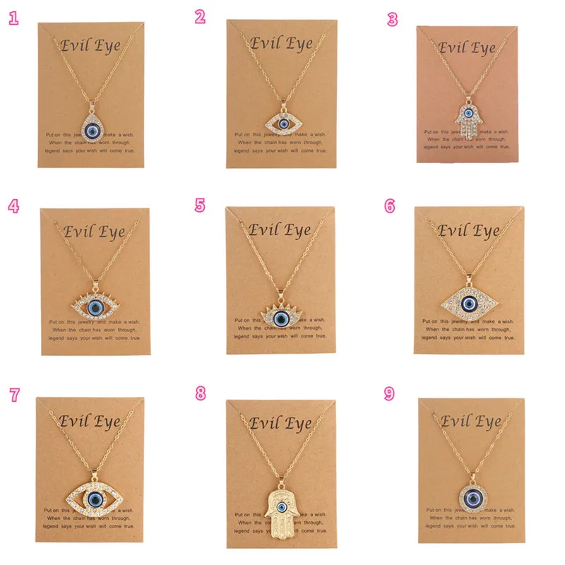 

New Fashion Blue Evil Eye Hand Zirconia Pendant Necklace for Women Girl Dainty Choker Clavicle Chain Necklace Lucky Jewelry Gift