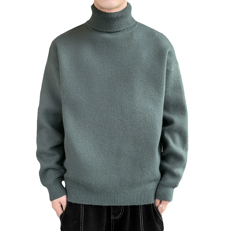 

Men Autumn Winter Solid Color Tick Knit Sweater Men Lon Sleeve Turtleneck Pullover Male Warm i Neck Knitwear M-3XL