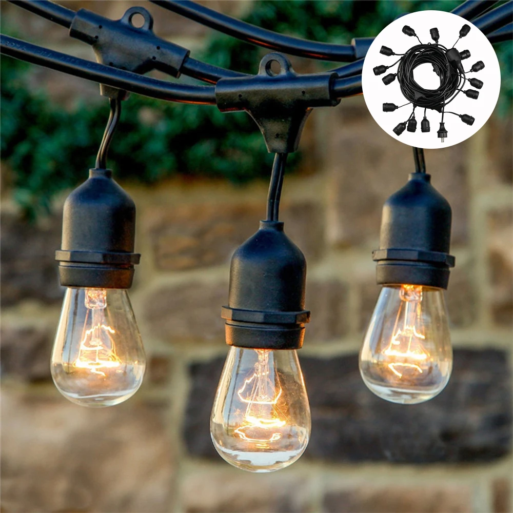 

Светодиодная RGB-Лампа 15 м, Е27, 15 лампочек накаливания для улицы, сада, патио, праздника, свадьбы, теплый белый свет