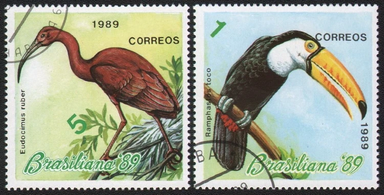 

2 шт./компл. Карибские почтовые марки 1989 редкий кран-птица использованные почтовые марки для коллекционирования