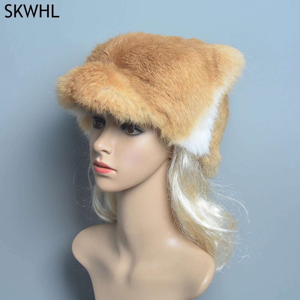 Женская зимняя меховая шапка из кроличьего меха | AliExpress