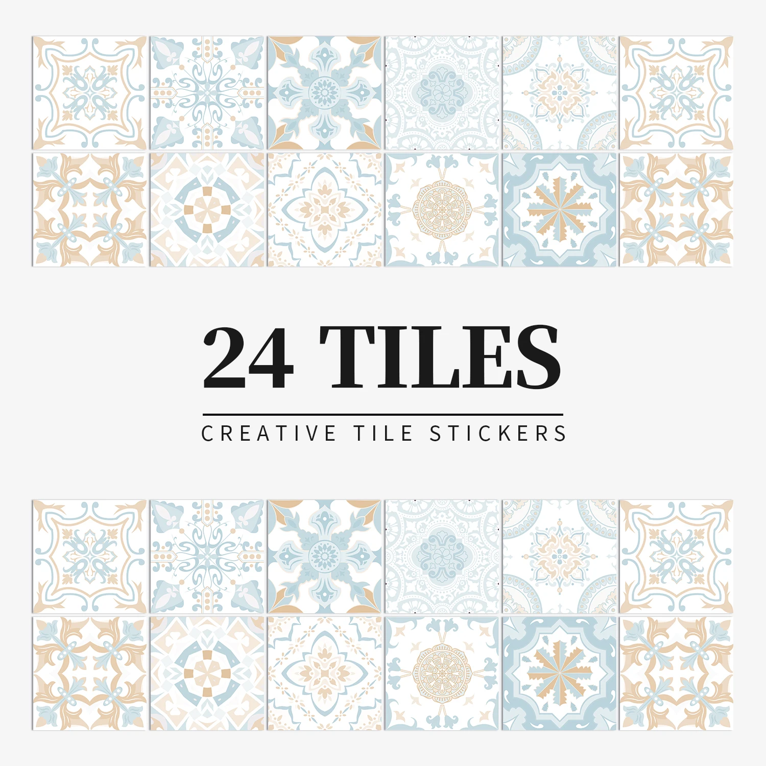 

24PCS Light Cyan Tile Floor Wall Sticker Kitchen Bathroom Room Decoration Wallpaper Waterproof Self-Adhesive Art Mural