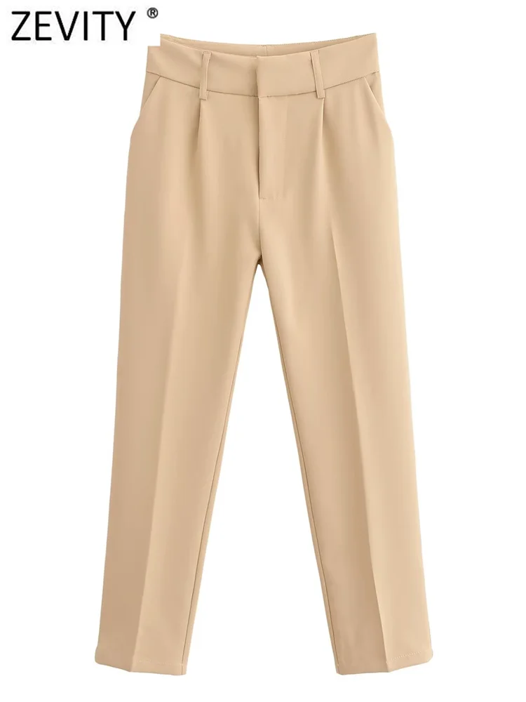 Zevity 2024 женские модные костюмные брюки с высокой талией офисные брюки-карандаш на
