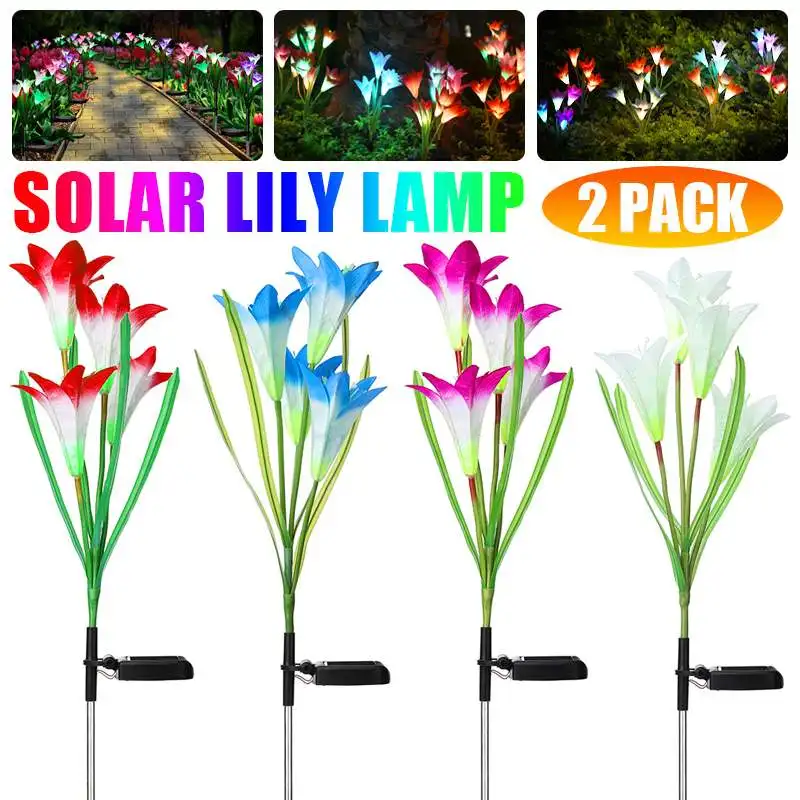 

Outdoor Solar Flower Lamp Upgraded Waterproof Solar Garden Lily Lights with 8 Flowers Multi-Colors Changing LED Decorative Light