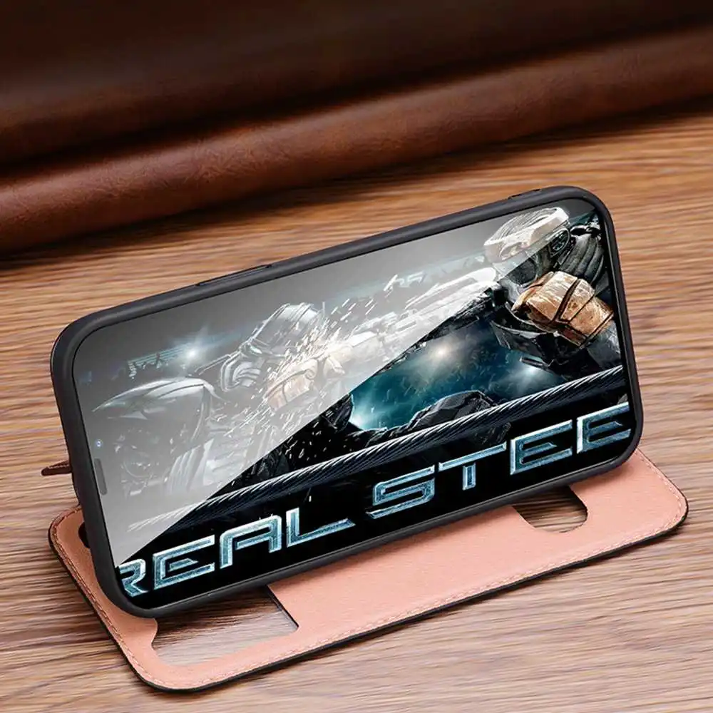 Genuine Leather Case For Iphone 14 13 12 11 Pro Max Plus Window View Coque For Iphone 13 Mini Cases Cover Magnetic Phone Shell