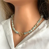bohemia irregular chip necklaces natural gravel stone choker necklace healing energy amazonites apatites necklaces women jewelry