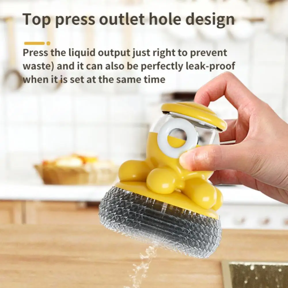 

Creative Kitchen Soap Dispensing Dishwashing Tool Brush With Drip Tray Automatic Liquid Pans Cups Bread Bowl Scrubber Refillable