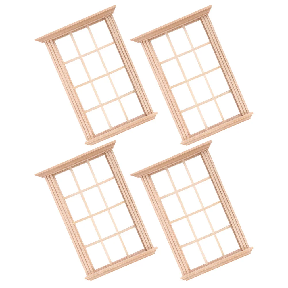 

4 Pcs Dollhouse Window Frame Decor Outdoor Toys Toddlers Supplies Miniature Tools Layout Wooden Child Home