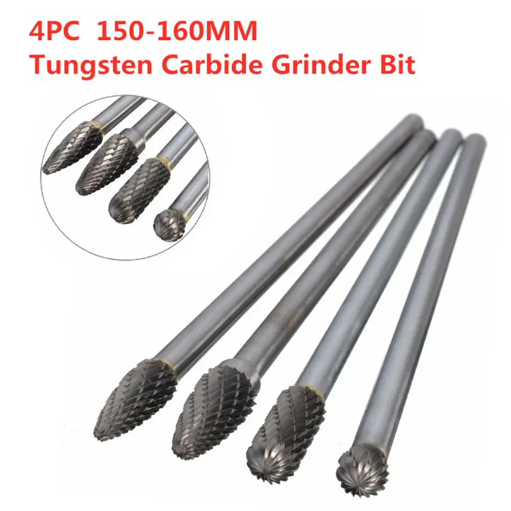 

4PC 150-160mm Tungsten Carbide Long Reach Rotary Point Burr Die Grinder Bit Milling Cutter Shank Bit