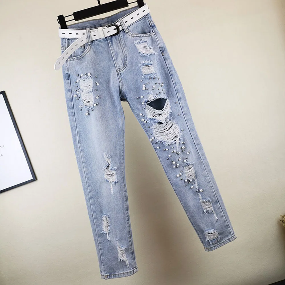 Куртка женская рваная Джинсовая модные повседневные брюки-султанки с высокой