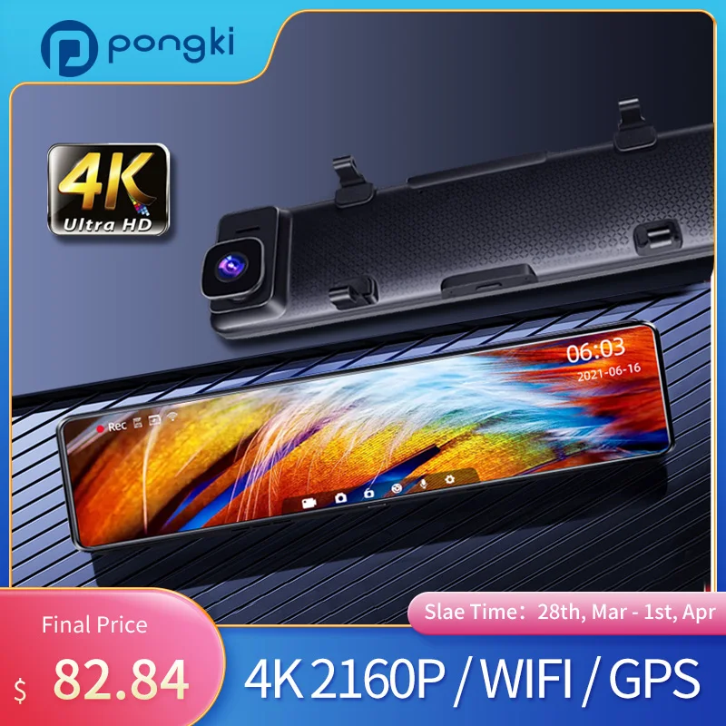 

Pongki B500 4K Car DVR 12 Inch 3840*2160P GPS WIFI Sony IMX415 Dash Cam Rear 1K View Mirror Camera CAR Video Recorder Registrar