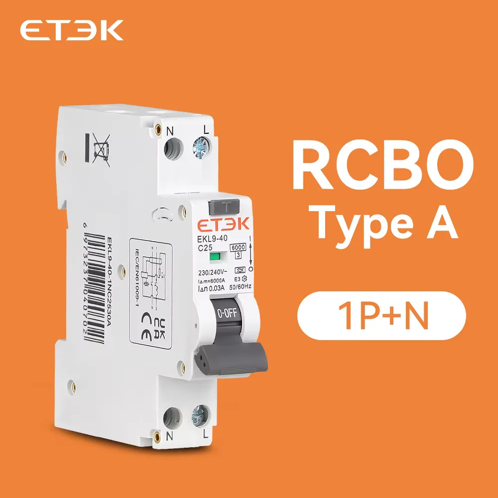 ETEK RCBO Автоматический выключатель остаточного типа A 6KA 1P+N 2P 16a 20a Curve CW с защитой от
