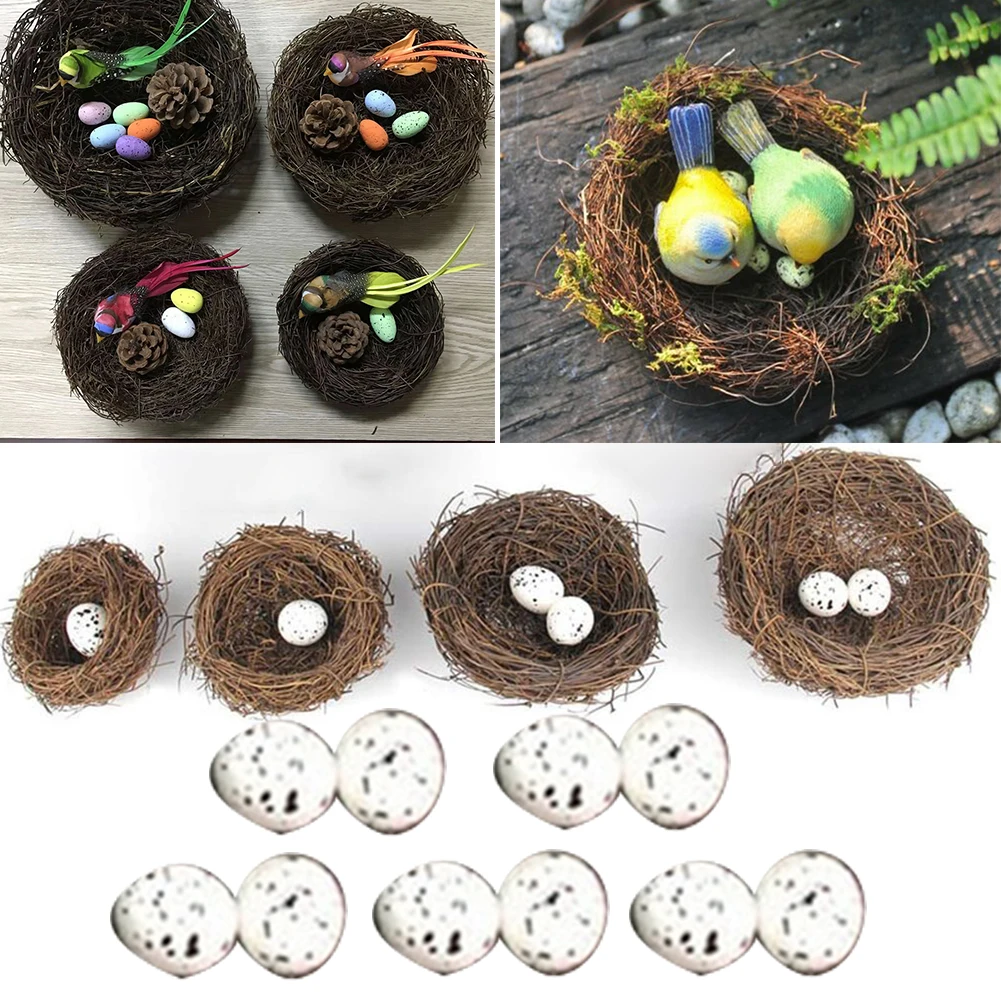 

Vintage Round Rattan Birds Nest Crafts Handmade Dry Natural Bird's Nest For Home Garden Yard Decor Prop With Simulation Bird Egg