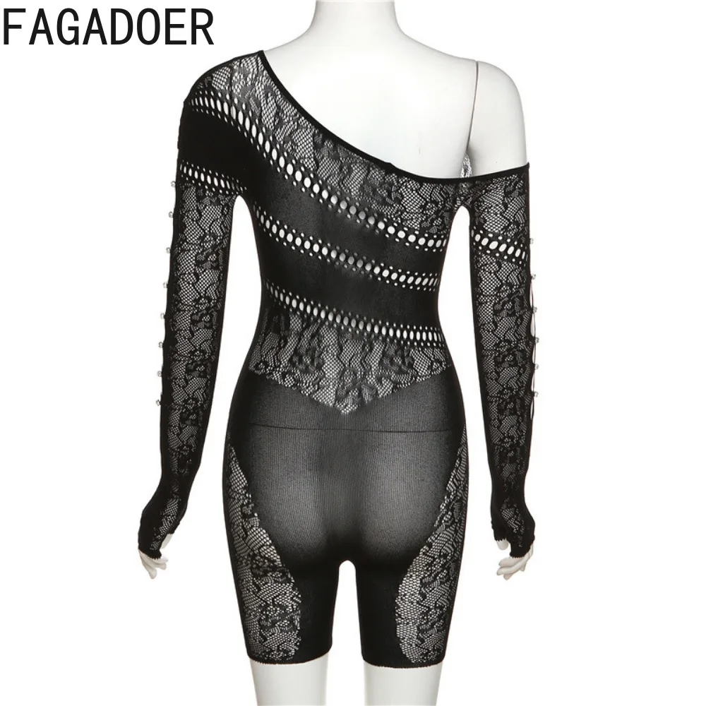 Пикантные полые комбинезоны FAGADOER Y2k Женский вязаный сетчатый прозрачный