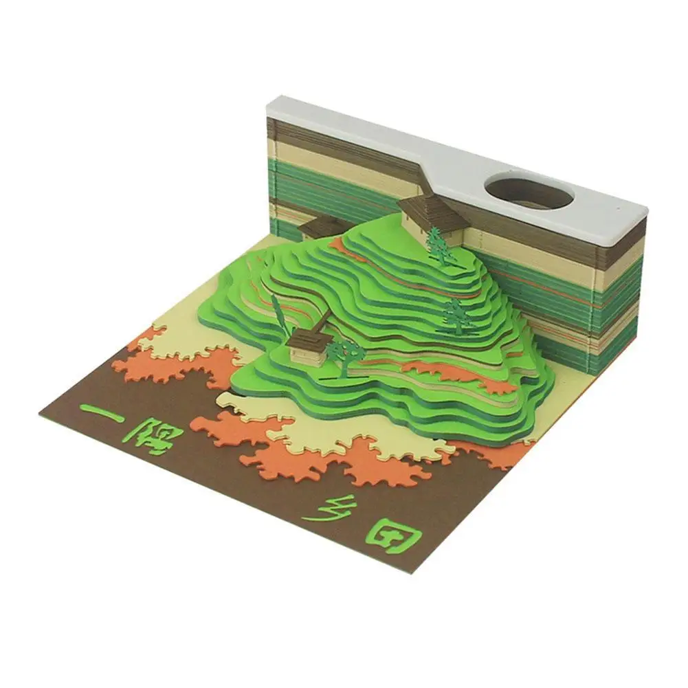 

Зеленая гора реки 3D резьба по бумаге художественное ремесло блокнот Декор для дома настольное украшение трехмерный липкий блокнот для записей