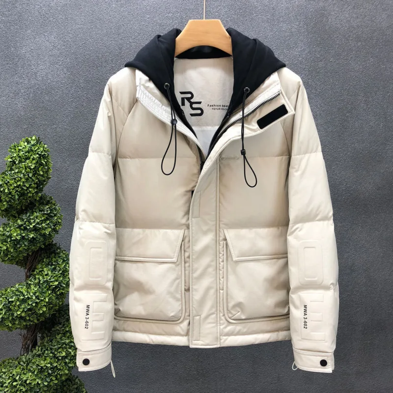 Winter Men Down Jacket Coat Hip Hop Pu Leather Waterproof Hooded Keep Warm 90% White Duck Down Jacket Man Windbreaker Overcoat