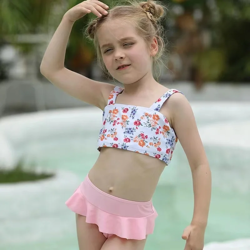 

2022 New Fashion Kid Cute Floral Print Bikini Set Droppshipping Child Girl Sweet Two Pieces Swimsuit Stylish Summer Beachwear