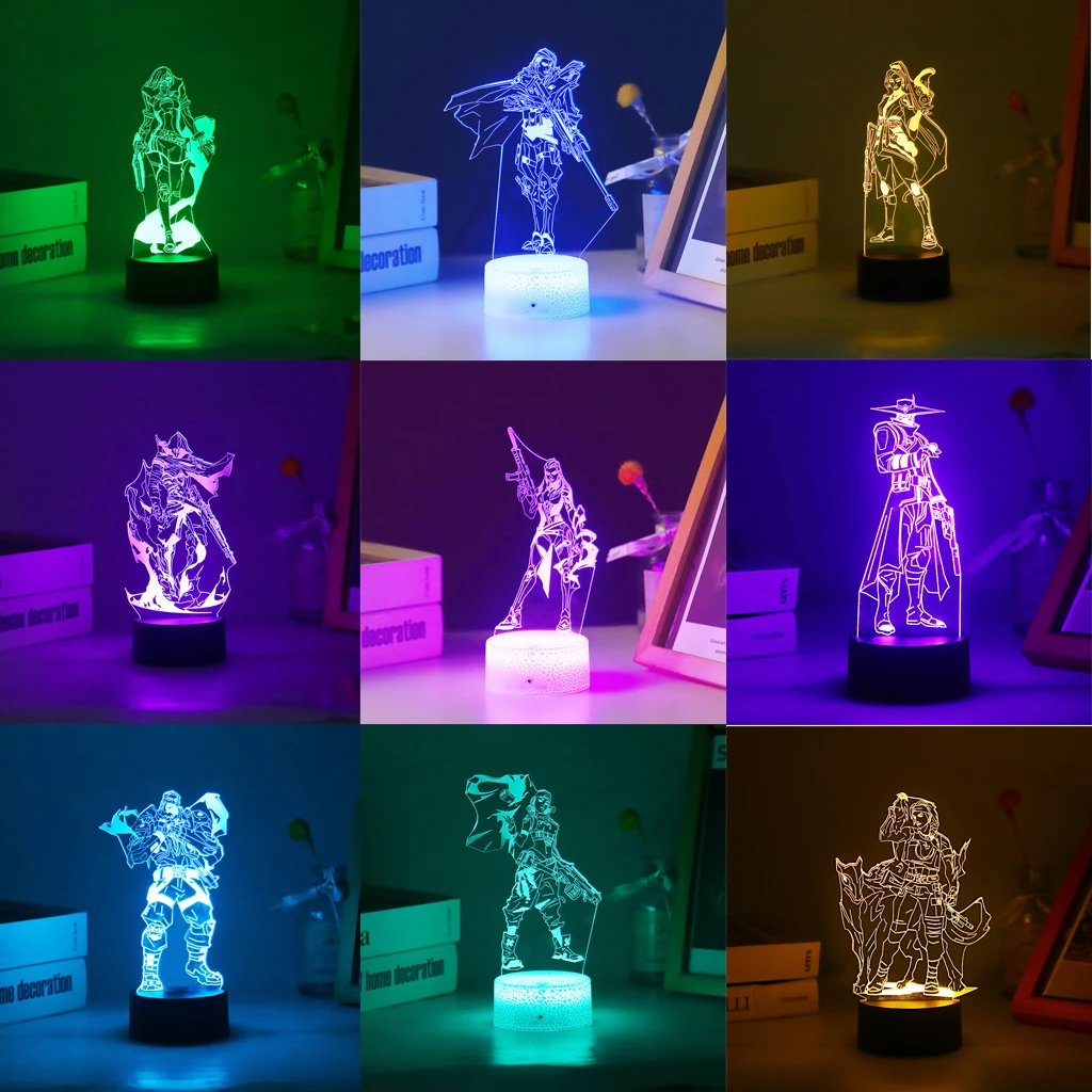 

3D Led Home Lamp Valorant Omen Cypher Viper Skye Night Light For Kid Anime Figure Colorful Children Bedroom Decor Illusion Gift