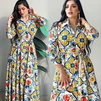 robe femme musulmane middle east muslim fashion print long sleeve big swing dress cardigan dubai long abayas for women turkish