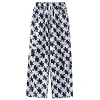 casual pants womens retro puzzle print loose pendant overalls design sense chain decoration