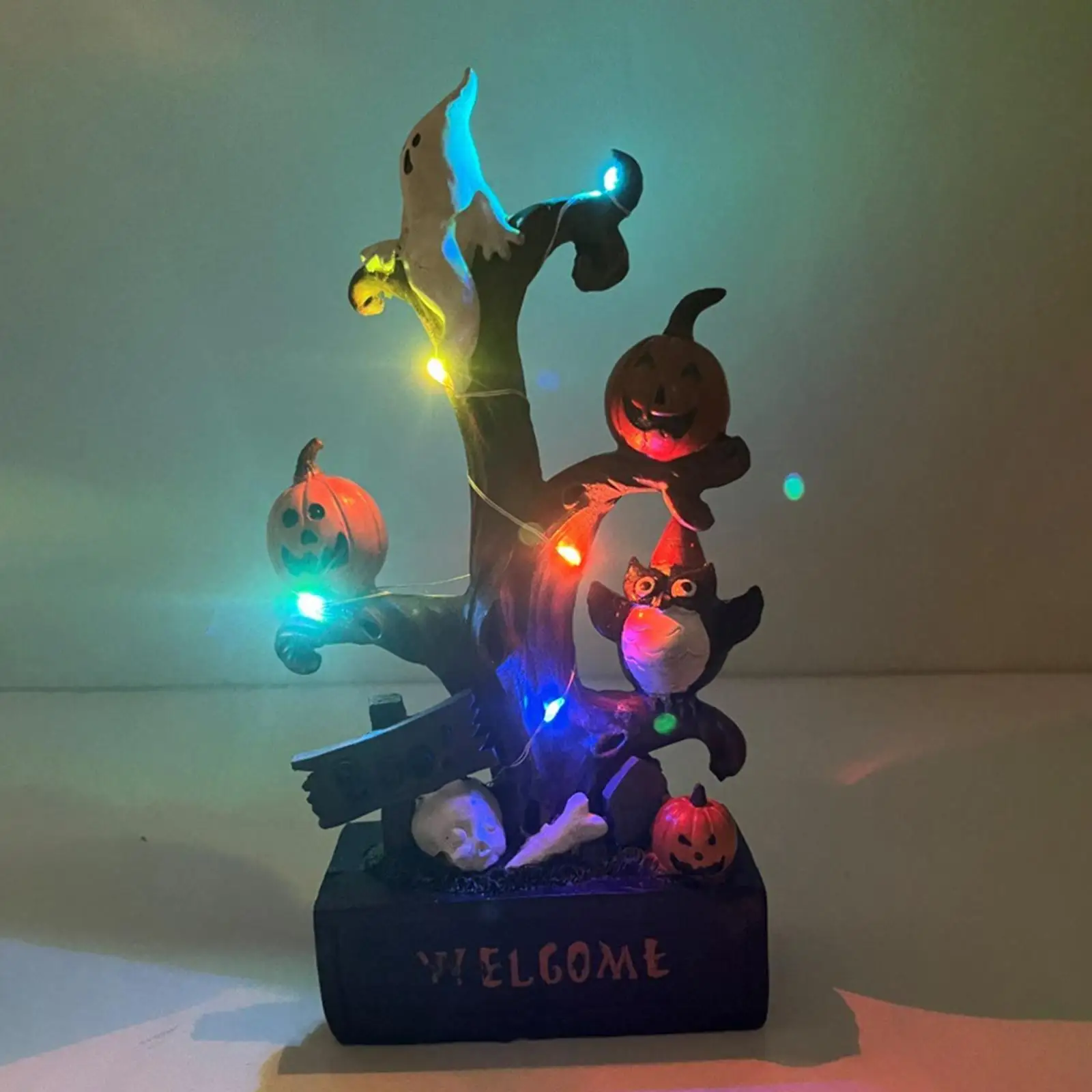 

Halloween Pumpkin Lamp Statue Ornaments Glowing Night Light Props Welcome Figurines for Bedroom Bedside Party Favor Office Decor