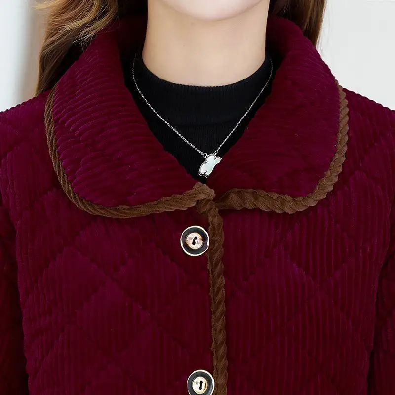 Corduroy Winter Coat Women Puffer Jacket Winter New Korean Style Long Ladies Over-the-knee Cotton Padded Jacket Keep Warm