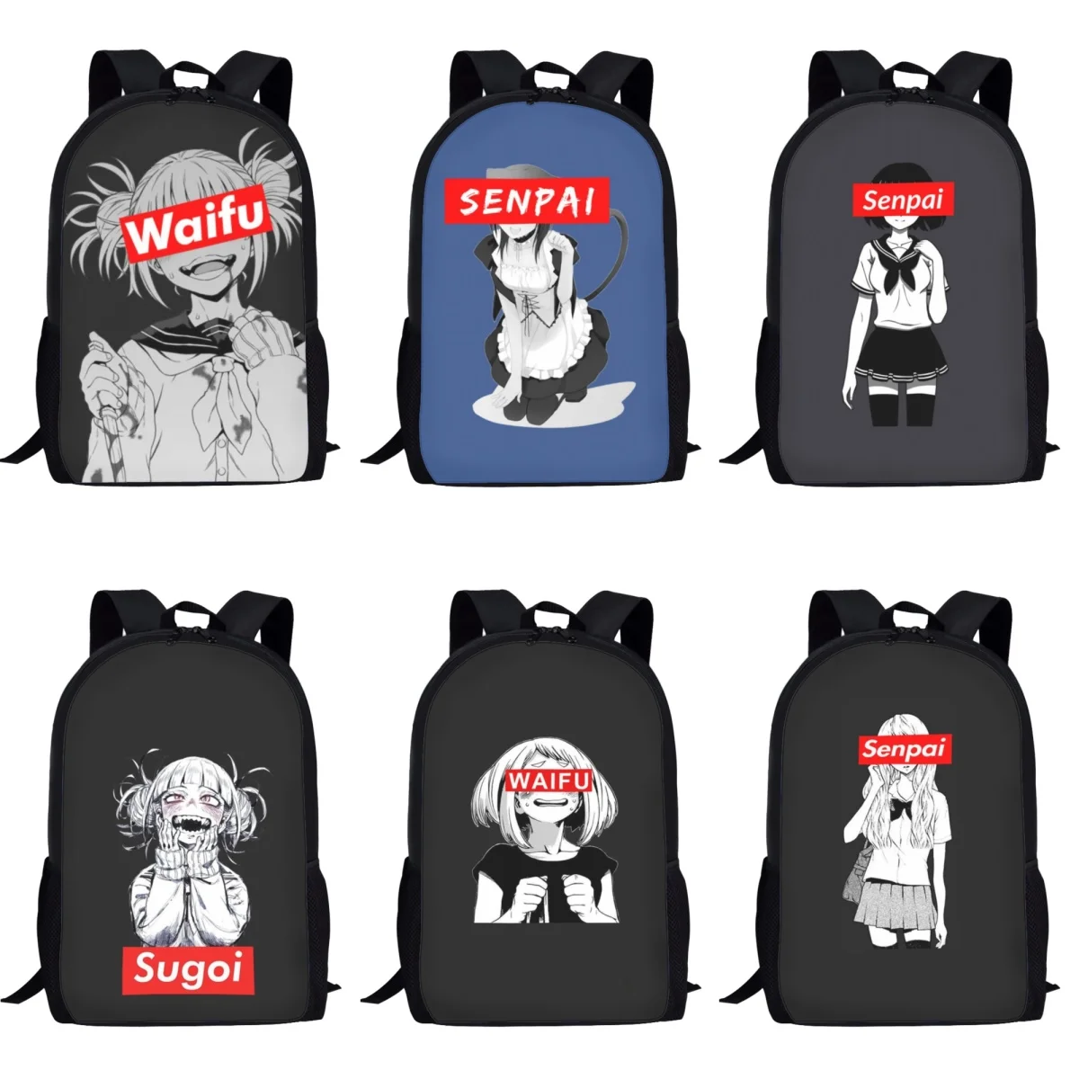 Sugoi Senpai Anime Waifu Back to School Middle School Bag Casual Daily Book Bags for Boys Large Capacity Kids Student Bagpack