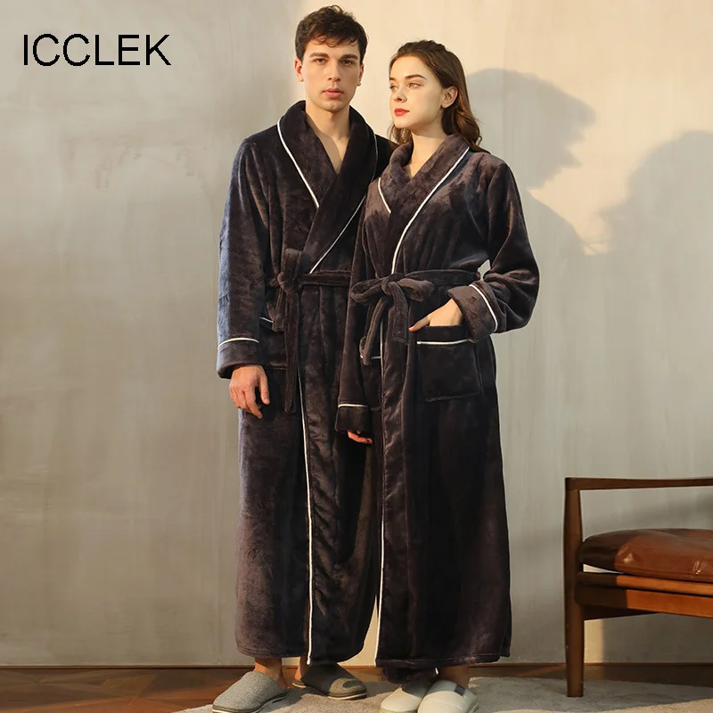 

End of the year ins flannel Nightgown men's simple large coral velvet couple bathrobe women's autumn and winter long style thick