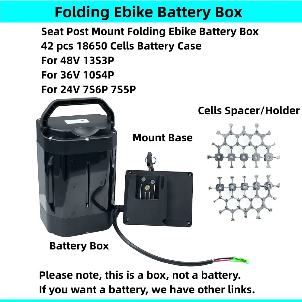 

40 39 42 pcs 18650 cells Ebike Battery Box Folding Ebike Tricycle Bike City Bike Battery Box 48V 24V 36V Seat Post Mounting