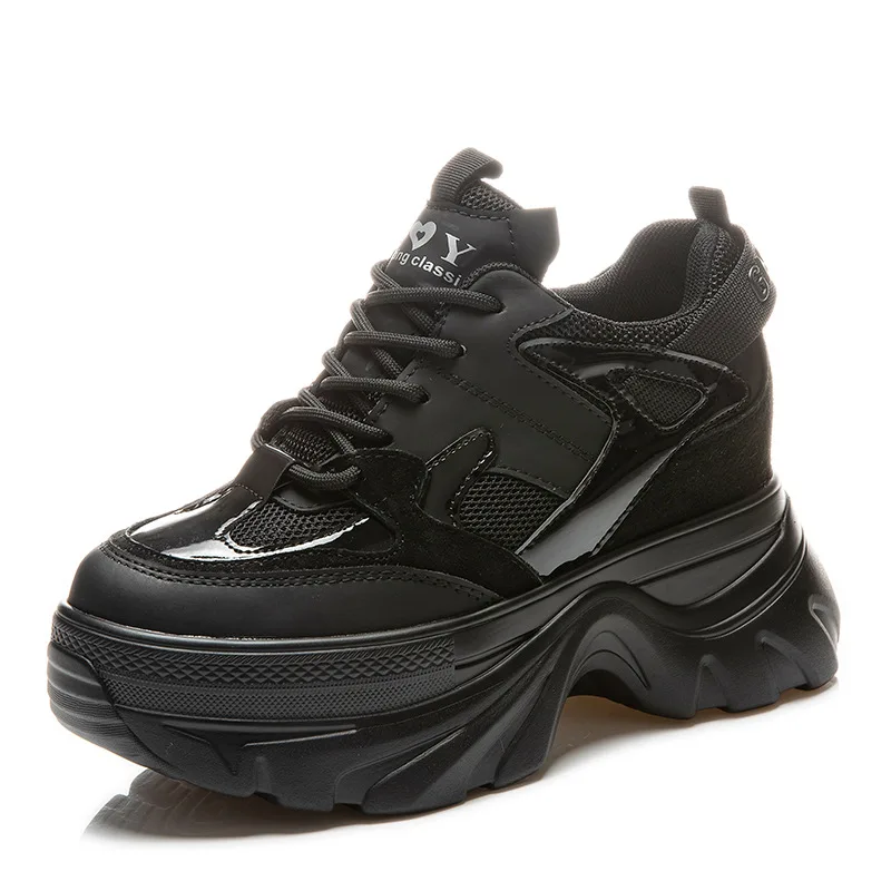 Autuspin 8cm Flat Platform Women Shoes Winter Spring Office Ladies Fashion Genuine Leather Chunky Sneakers Woman Keep Warm Flats